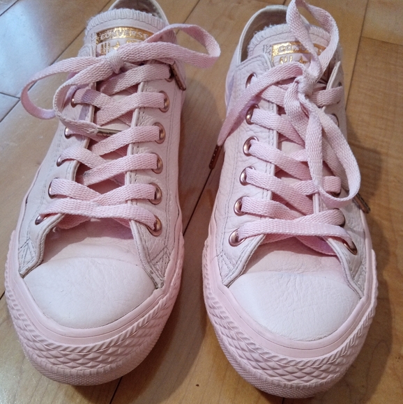 Converse all star sneakers in pink leather with rose gold metal accents - Picture 2 of 8
